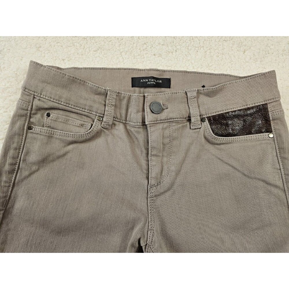 Ann Taylor Jeans Women's 4 Petite Tan The Skinny Modern Fit Faux‎ Leather Pocket - Picture 11 of 16
